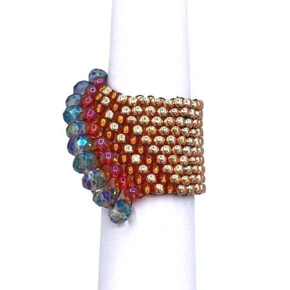 Yellow Gold with Bronze and AB Crystal Cellini Spiral Statement Ring Size 7 - Picture 3 of 6